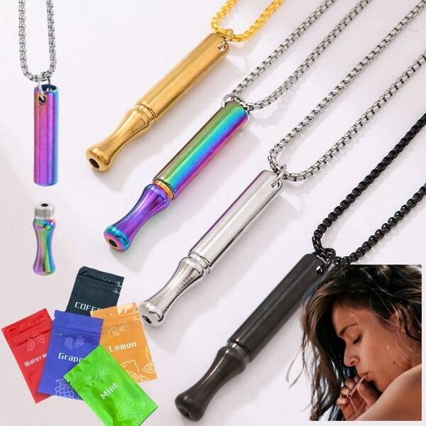 Collar con silbato de boca redonda de acero inoxidable 304 de moda, colgante de meditación desmontable, collar de respiración personalizado, colgante de aromaterapia personalizado, sabores de fruta intercambiables, regalo para el novio, regalo de Navidad