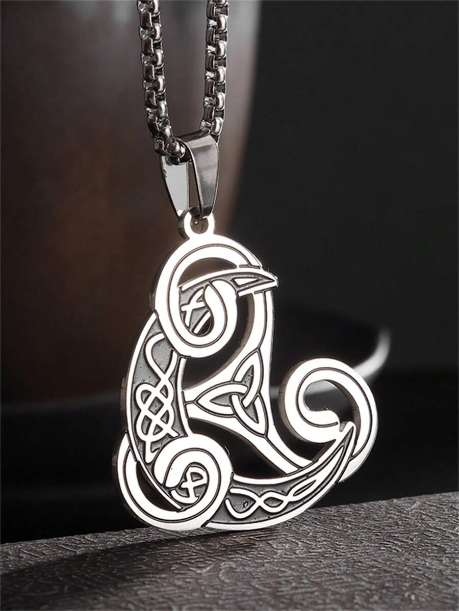 1 Stück Vintage eleganter keltischer Knoten Anhänger, Dreifachknoten Halskette irisches Glücksbringer Edelstahl Schmuckgeschenk