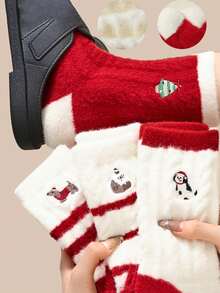 1 Paar Damen Dicke Fleece Weihnachts Socken, warm und gemütlich für den Innenbereich, geeignet für Weihnachten und den täglichen Outfit