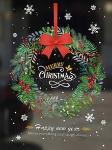 Pegatinas de corona de Navidad, adecuadas para decoración de ventanas y puertas de cristal - Película estática de PVC de temporada, decoración de escena festiva sin adhesivo, con diseños navideños, fácil de pegar y quitar, decoración multifuncional del hogar para Navidad