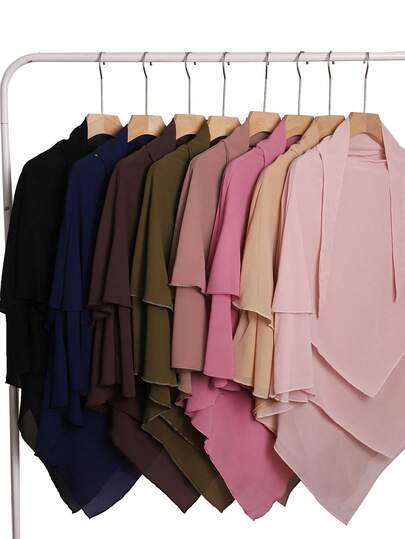 1pc Women's Double-Layer Prayer Hijab, Convenient Daily Tie-Up Muslim Headscarf, Ready-To-Wear Hijab Scarf (Without Mask)