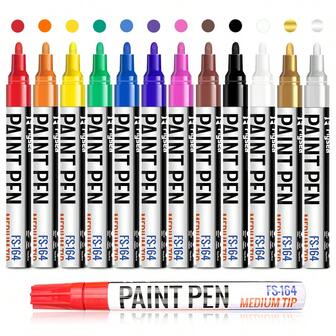 1pc Waterproof, Vibrant Color Paint Marker Pen, Color Filling Pen, Tire Pen, Drawing Pen, 12 Colors, Suitable For Handwriting, DIY Figurine Coloring, Graffiti On Glass, Wood, Plastic, Metal And More