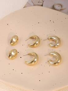 1/3/9 Pairs Elegant Geometric Water Drop C-Shaped Threaded Gold Tone Earrings Set, Suitable For Dates, Parties, Holidays, And Daily Wear