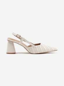 Woven Slingback Heels - Boho Chic Summer Sandals For Women - White - View 3