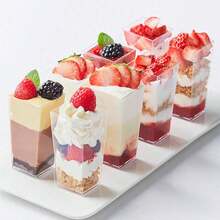 5个/套 3盎司/90毫升方形迷你甜点杯，透明塑料派对零食碗，适合生日婚礼派对 - 透明 - 查看 1