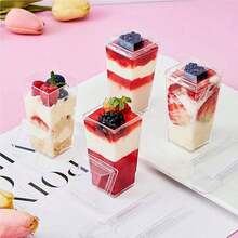 5个/套 3盎司/90毫升方形迷你甜点杯，透明塑料派对零食碗，适合生日婚礼派对 - 透明 - 查看 7