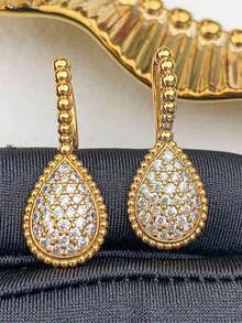 1pair Luxury Waterdrop-Shaped Inlaid Elegant Pendant Earrings, Holiday, Bohemian, Gold/Silver-Tone Earhooks, Party Jewelry - 水滴耳環 - 查看 2