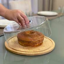 Boleira Bambu Com Tampa Em Acrílico Porta Bolo Para Bolo Torta Pudim Queijo 28cm
