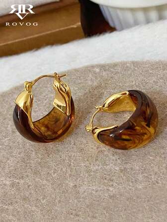 1 par de pendientes retro minimalistas elegantes y de lujo con diseño geométrico de resina artificial única, adecuados para fiestas y eventos, moda de otoño/invierno