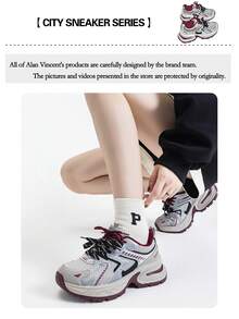 Alan Vincent[Free Returns And Exchanges][Local Delivery][Quick Arrival][City Sneaker Series]Women's Sneakers New Thick Soled Height-Increasing Women's Gray And Silver Shoes Fashionable And Comfortable Soft Shoes Can Be Paired With Various Pants And Clothes Outdoor Sports Shoes Street Style Box Packaging - 灰色 - 查看 7
