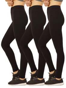 3 Pack Women's Premium Cotton Leggings Ankle Length With High Wide Waistband S-3XL High Waisted Leggings Full Length Regular & Plus Size No See-Through Athletic Workout Running Cycling Yoga Pants For Women Tummy Control Activewear Shapewear Womenswear - 3 件裝 黑色 - 查看 7