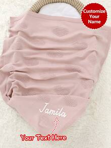 1 pieza Manta suave de punto personalizable con nombre, manta jacquard con diseño de corazón para bebé, manta para todas las estaciones para niños - Rosa - Ver 2
