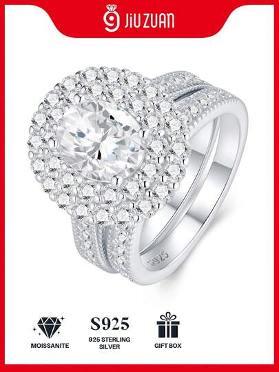 1 件 925 纯银莫桑石钻石戒指，适合宴会、派对、正式场合、节日、情人节、订婚、婚礼、周年纪念、生日礼物、日常佩戴