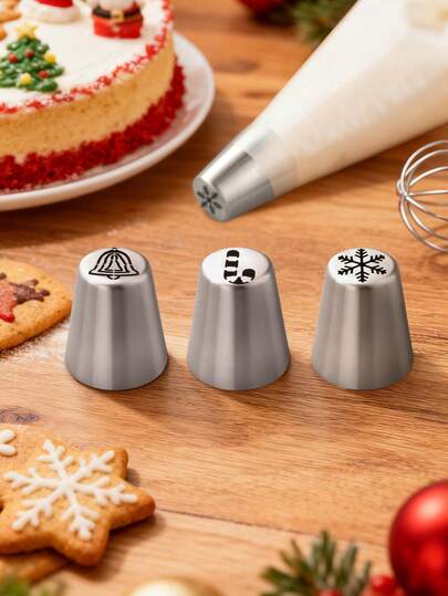 Christmas Cake Cookie Piping Nozzle Set, Stainless Steel Cream Icing Piping Tips - Snowflake, Bell, Cane Pattern Baking Decorating Tools, Suitable For Baking Cake Dessert Pastry Cupcake Cookie Pattern Decoration, Xmas Theme Decor, Christmas Stocking Fillers