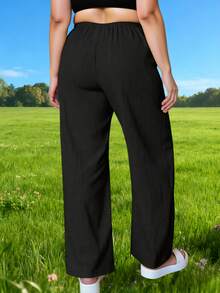 Plus Size Women Casual Soft Jogger Pants, Loose Straight Leg Workout Leggings For Running, Fitness, Yoga, Fashionable Daily Outdoor Slim Fit Pants With Pockets, Autumn/Winter - Black - View 7