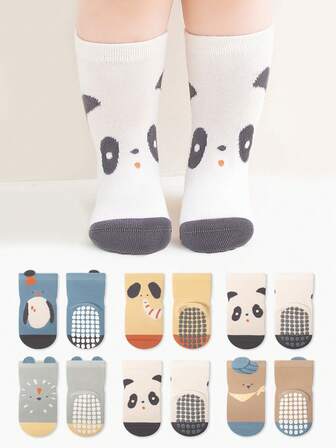6 paires de chaussettes de bébé pour ramper avec motifs d'animaux de bande dessinée en couleurs mélangées au hasard, avec un fond doux anti-dérapant, convenant à la vie quotidienne pour les tout-petits