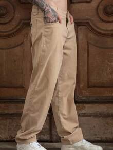 Men's Slim Fit Lycra Dress Pants With Built-In Pocket - 駝色 - 查看 2