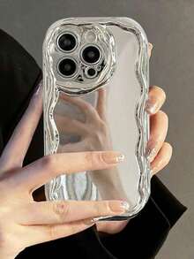 Cream Wavy Edged High-End Electroplated Silver Painted Anti-Fall Phone Case Cover For  XR/7/8, Compatible With  16/11/16pro/16plus/16promax/16e/15Promax/13/14/12/XS/XR/7G/8P,  13/14, Soft Cream Wavy Edged Glossy New TPU Anti-Fall Painted Protective Phone Case,Suitable For  17 Air - 銀色 - 查看 2