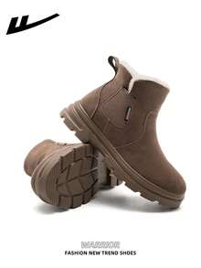 1 Pair WARRIOR Women's Thick Sole Snow Boots, Thermal Lined, Slip-On Design, Fashion Versatile Winter Boots For Outdoor Use - Camel - View 2