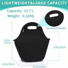 Lunch Bag For Women Big Girls' Neoprene Insulated Container Men Cooler Bag For Work School Picnic With Detachable Adjustable Shoulder Strap Classic Black