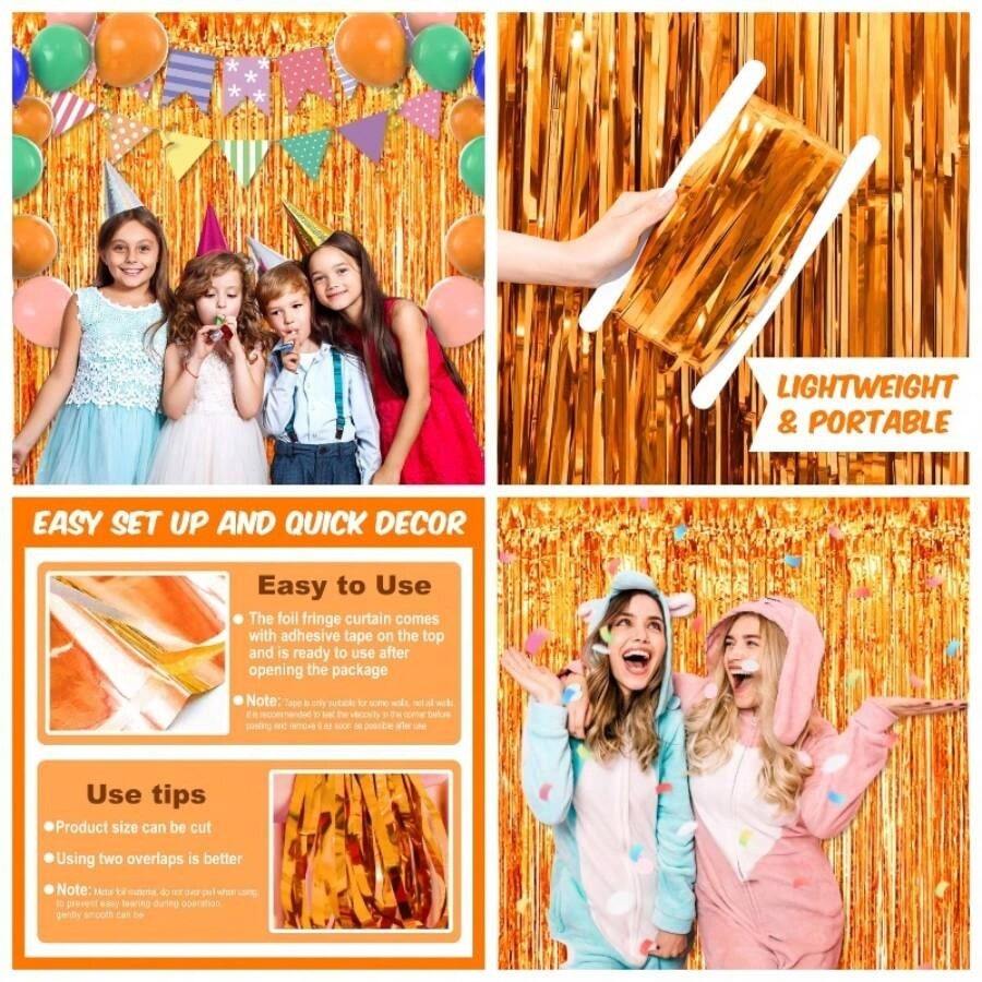 Paquete de 6 cortinas de 3.28x 6.6 pies, color blanco macarn, decoracin de fiestas, teln de fondo para cabina de fotos, Navidad, Ao Nuevo, cumpleaos, discoteca, suministros para de - naranja - Ver 1