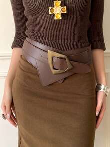 Paski damskie Brązowy pasek Ekskluzywny szeroki brązowy pasek damski, retro ściągacz w talii, który wyszczupla sylwetkę, w połączeniu ze spódnicą, jeansami i dodatkami