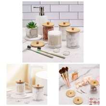 4pcs Organizador de Bao con Tapa de Bamb, Recipiente Transparente de 10oz para Hisopos de Algodn, Bolas de Maquillaje, Hilo Dental y de Bao, etc. Adecuado para Bao, Dormitorio, etc. - transparente - Ver 1