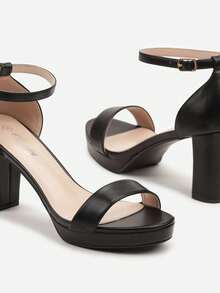 Sandalias con plataforma y taco con correa para el tobillo - Negro - Ver 6