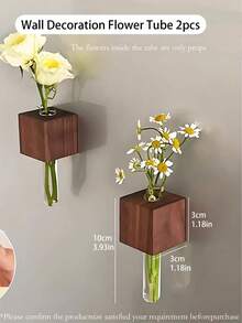 2 Stücke kreative Holzblumentöpfe, Mini-Vasen für Heimdekoration, kleine Blumenzweig Aufbewahrungsröhren, kreative Kühlschrankmagnet, magnetische dekorative Accessoires, 3D Blumenzucht Reagenzgläser, multifunktionale kleine Blumenvasen, ausgestattet mit nahtlosen Magnetaufklebern