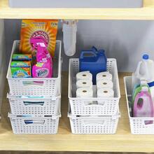 SimpleHouseware Stackable Plastic Woven Basket Storage And Pantry Organizer Bin, 6 Pack, White