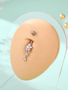 1 pieza Joyería de piercing de ombligo con flor de borla de rhinestone para mujeres - Plateado - Ver 1