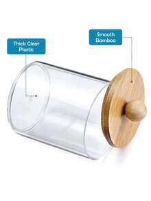 4pcs Qtip Dispenser Holder - 10 Oz Storage Box With Bamboo Lid, Bathroom Accessory Set, Suitable For Cleaning Ball, Round Pads, Panty Liners, Dental Floss Home Bathroom Decor Bathroom Organizer Fall Decor Makeup Organizer Back To School - Wood Color - View 5