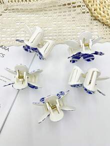 1 pieza/5 piezas/9 piezas Pinza de pelo de plástico ABS con estampado floral, impresión UV, adecuada para playa, viaje, fiesta, vacaciones, vuelta al cole, accesorios de pelo elegantes y frescos, pinzas de pelo elegantes, pasador de pelo de invierno