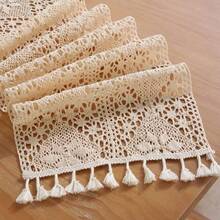 Crochet Lace Table Runner 12x48 Inch Boho Cotton Table Runners With Tassels Rustic Farmhouse Table Decoration 48 Inches Long Mesh Woven Table Decor For Bridal Shower Party Wedding - 米色 - 查看 5