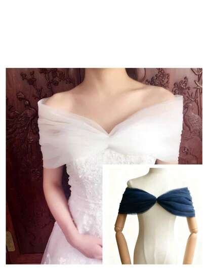 单肩新娘披肩，遮盖胸部配饰，多种颜色可选，纯色网眼