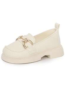 1 par de zapatos de bebé de unicolor con puntera redonda, decoración de remaches y diseño slip-on, transpirables y adecuados para festivales, fiestas y todas las estaciones