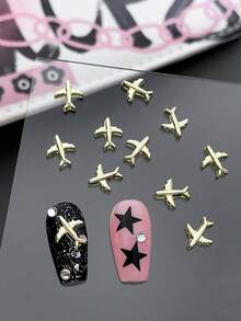 10个美甲饰品，美甲贴片，美甲用品，飞机造型金银美甲饰品，简约可爱金属美甲配件，闪亮水钻美甲宝石，适合多种DIY美甲装饰 - 彩色 - 查看 6