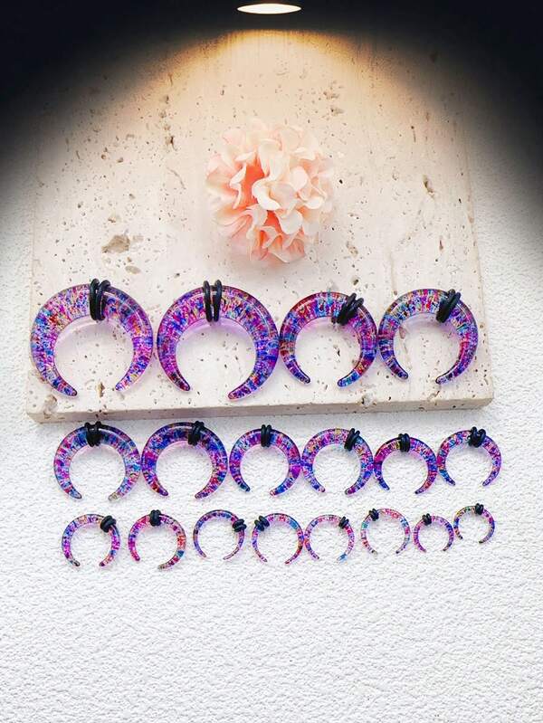 18 Stücke acryl Punk Hiphop Stil Ohrtunnel, 9 Größen Set, gepunktetes Blumenmuster in blau, rosa, gelb, elegant & einzigartig, unisex, geeignet für den täglichen Gebrauch und alle Feiertage, tolles Geschenk