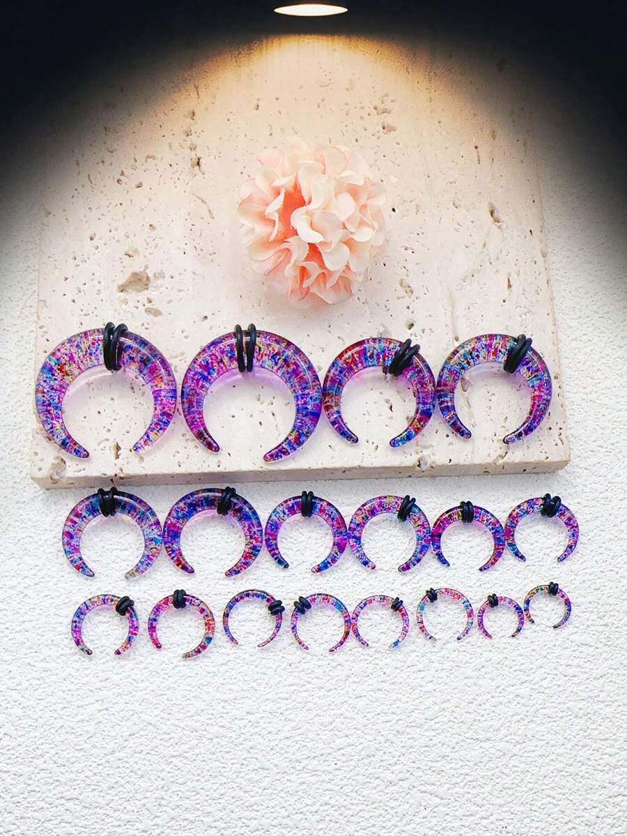 18 pezzi di orecchini a tunnel in stile punk hip-hop, set di 9 misure, con motivo floreale puntinato in blu, rosa, giallo, eleganti e unici, unisex, adatti per uso quotidiano e per tutte le festività, ottimo regalo