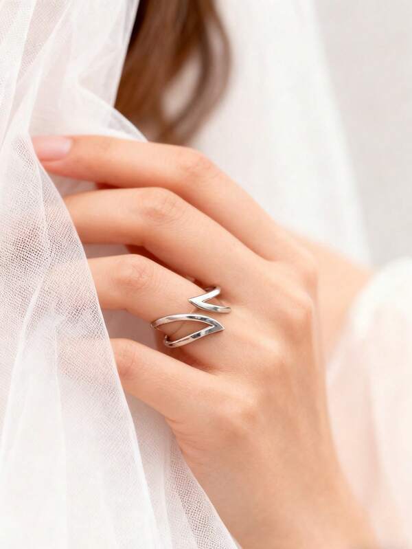 1 pièce de bague spirale en métal argenté réglable à plusieurs couches et bague de pouce, design ouvert aux extrémités pointues, convient pour les femmes