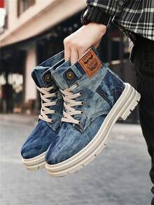 Herren High-Top Chelsea Stiefel, Leder Knöchelstiefel mit Thermofutter, warme Schneestiefel, vielseitige Freizeitschuhe, schwarze Winterstiefel für Herren