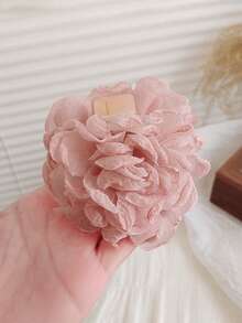 1pc 10cm Oversized Solid Color Mesh Rose Flower Hair Claw Clip, Sweet & Elegant For School, Party, Wedding, Vacation Outfit Hair Clips Hair Jaw Clip Hair Clamps Hair Clutch Hair Catcher Clip, Beach Accessories Fall Winter Hair Accessories For Women Summer - Pink - View 5