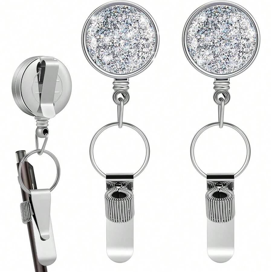 2 Count Retractable Pen Holder 25.6" Pull Heavy Duty Universal Lanyard Pencil Holder Retractable Pen Reel With Belt Clip Key Ring For Carpenters  Workers Mechanics(Stylish)