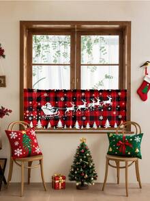 1 pieza Cortina decorativa de alta gama con patrón de elementos navideños y bola de Navidad, universal para todas las estaciones, para uso en exteriores, cenador, dormitorio, cocina, oficina, estudio, sala de estar - Cortina de pantalla de ventana semi opaca (peso de tela 100g)
