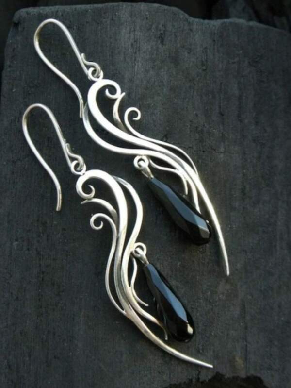 Vintage Bohemian Geometric Drop Hook Earrings, Women's Handmade Carved Silver Charm Earrings, Casual Vacation Daily Wear Jewelry