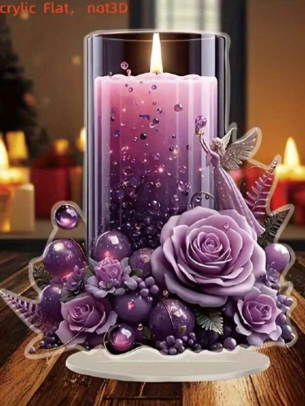 Decoración de vela de oración morada multifuncional - Ideal para exhibición de escritorio de Navidad y Año Nuevo, regalo perfecto para fiestas, decoración del hogar de acrílico 2D de uso múltiple