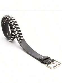 Women's Belt With Simple Rivet Punk Bullet Street Elegant - Black - View 4