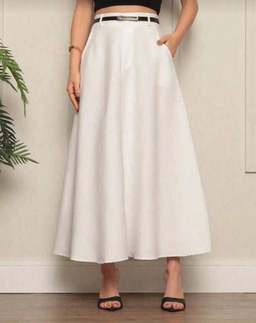 Women's Long Round Skirt Tailoring Evangelical Fashion Casual Basic Winter High Waist Elegant - 白色 - 查看 1