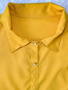 Women's Fashion Collared Blouse With Buttons On The Front, Code 1 - Mustard Yellow - View 6