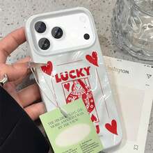 1pc Red Playing Card Design Pattern  17 Pro Max Mobile Phone Case, Meteorite Texture Mobile Phone Case, Comfortable Feel, Suitable For  17 16 15 14 13 12 11 Pro Max Plus Mobile Phone Case - 彩色 - 查看 5